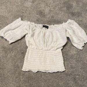 VENUS Cream Off-Shoulder Smocked Blouse crop